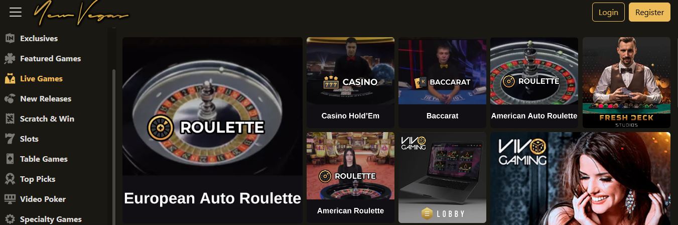 Play live roulette and baccarat with real dealers at NewVegas
