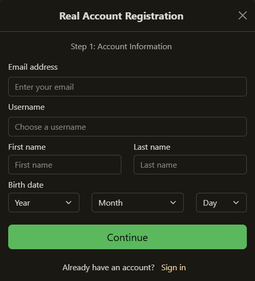 Register new account by entering personal information on page